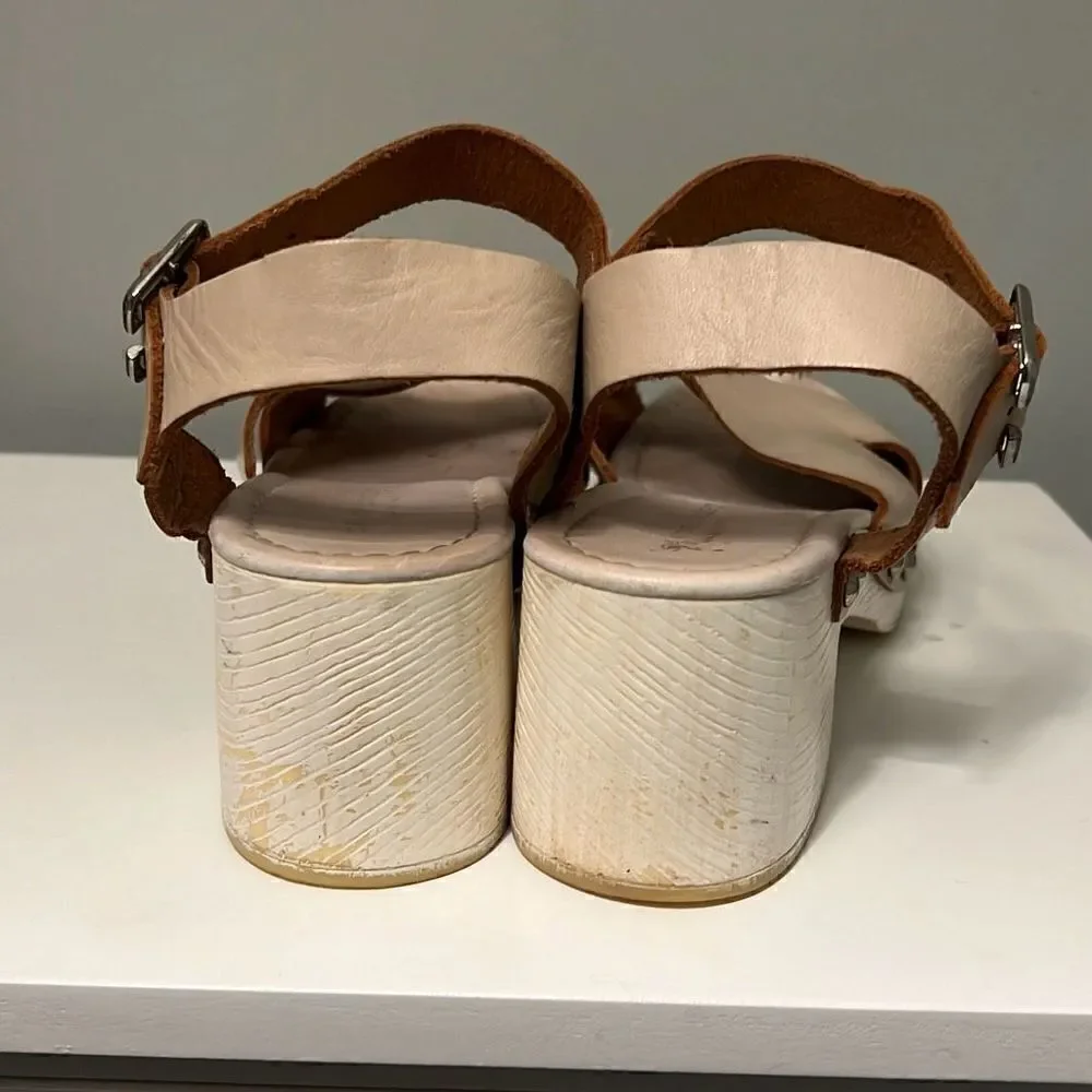 Sandro Rosi Women's Beige Studded Platform Heels Crossover  Sandals Size 39